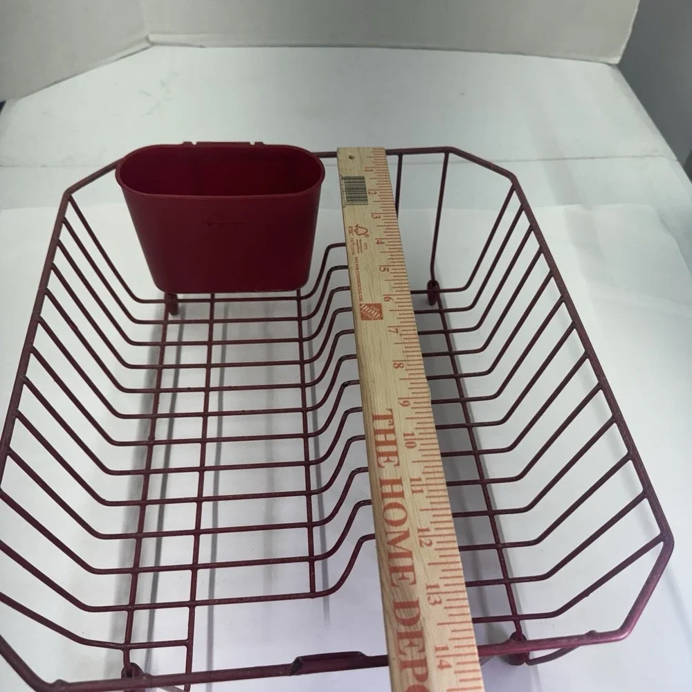 Vtg RED Rubbermaid Coated Wire Sink Dish Drainer Rack Rubber 14.25x12.75